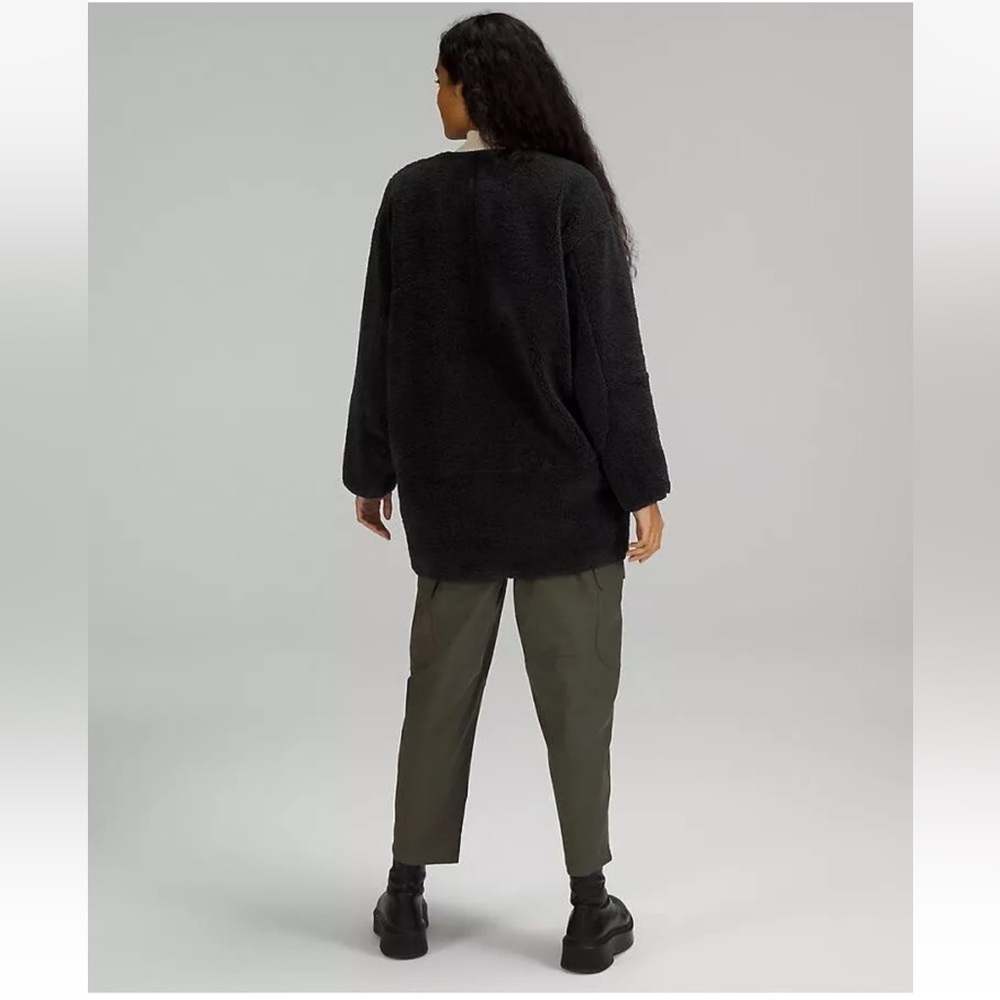 NWOT Lululemon Collarless Textured Sherpa Fleece Full Zip Long Black Jacket Sz 6 - Picture 2 of 9